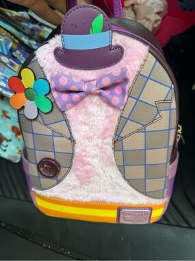 Disney Pink Plush Character Mini Backpack with Multicolor Flower